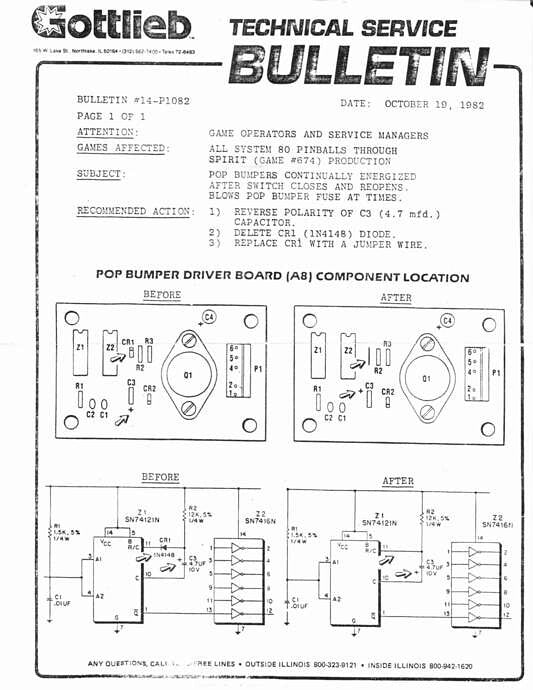 Gottlieb System 80 Pop Bumper Driver Board Mandatory Fix & Upgrade Kit